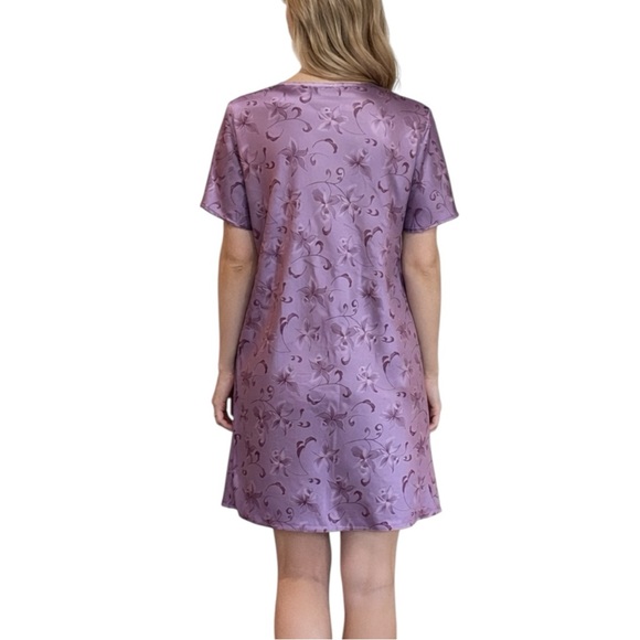 Lavender Satin Floral Nightgown | Short Sleeve Sleepwear Sz XL/18 - Picture 6 of 8